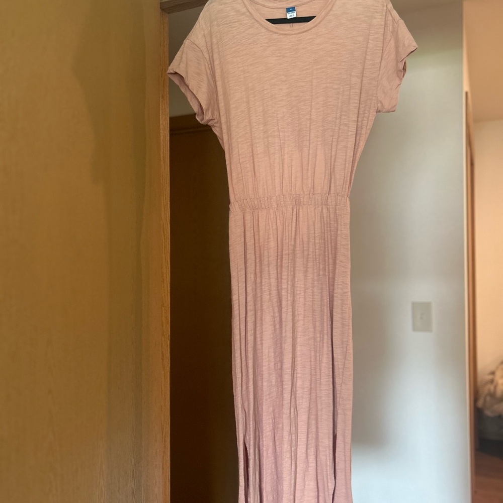Old Navy Waist-Defined Short Sleeve Cutout-Back Slub-Knit Midi Dress